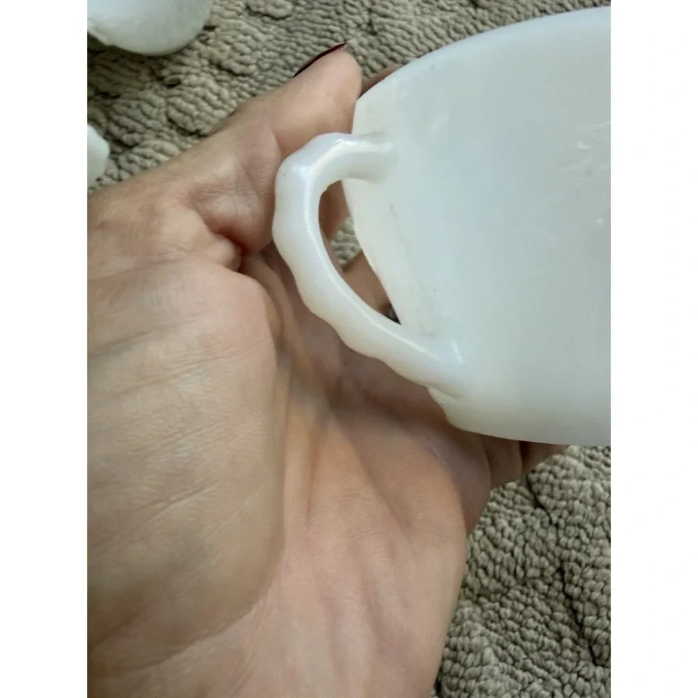 6 White Punch Cups Anchor Hocking Milk Glass Grape Pattern